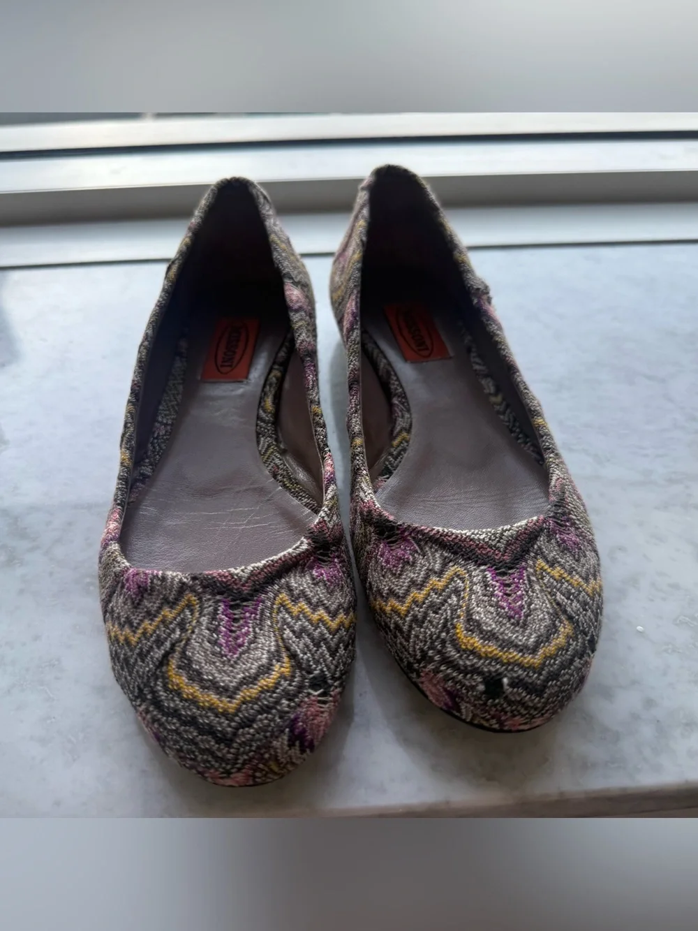 Missoni Multicolor Knit Pattern Ballet Flats — Black, Purple, Yellow Accents